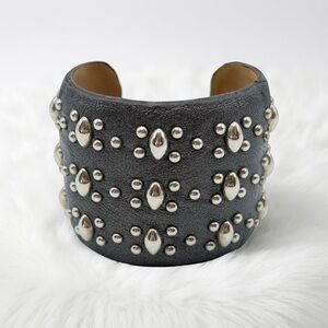 Calleen Cordero Silver Studded Leather Cuff Bracelet – Brown, 2” Wide 6.5”